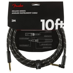 FENDER DELUXE SERIES INSTRUMENT CABLE STRAIGHT/ANGLED10FT 3MT BLACK TWEED